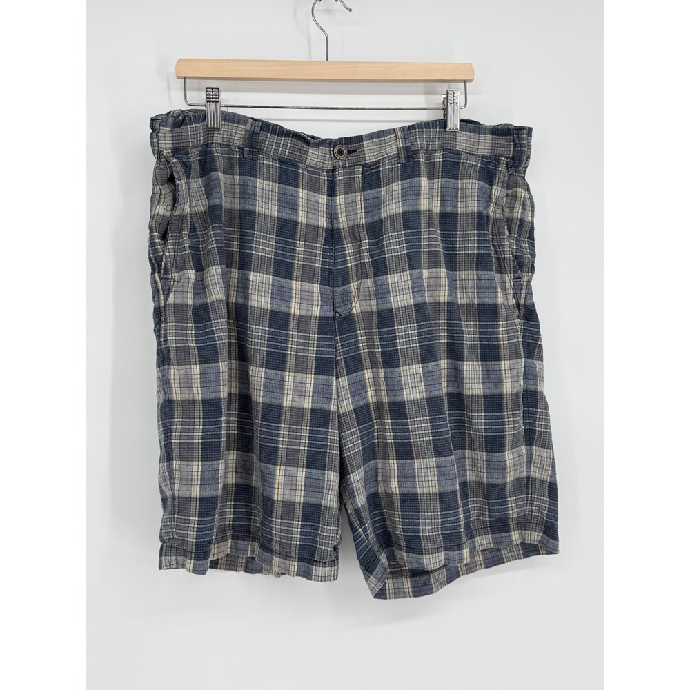 Tommy Bahama Plaid Linen Silk Blend Mens 40 Shorts Blue Beige Tan Casual